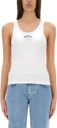 Moschino White Logo Scoop Neck Top