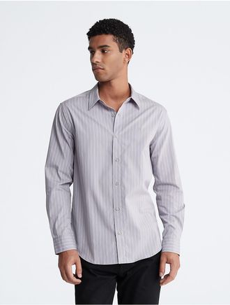 Calvin Klein Mens Thin Stripe Classic Button-Down Shirt - Grey - XS