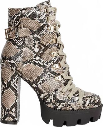London Rag Womens Spruce Motorcyle Heeled Boot In Tan Snakeskin Print
