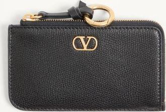 Valentino Garavani Charm portacarte con zip VLogo Signature Valentino Garavani in Vitello Granato Donna NERO UNI