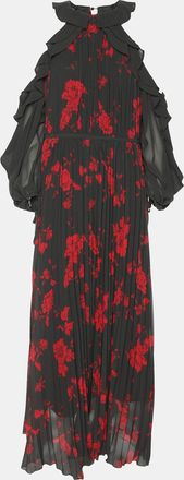 Self Portrait Red/khaki Rose Print Polyester Maxi Dress