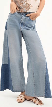 Veronica Beard Vicki Patchwork Wide-Leg Jeans In Wanderer Undone