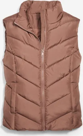 Cole Haan Womens Chevron Zip Front Vest - Beige Size Medium