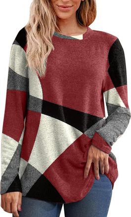 Generic Nuoke Jumpers for Women UK Puffer Jackets Women 2025 Autumn Winter Fleece Tops Ladies Casual Long Sleeve Crewneck Pctchwork Printed Pullover Trendy Ge