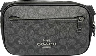 Coach Black Signature Line Leather Pouch Sling Bag (Pre-Owned)