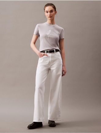 Calvin Klein Womens Faded Flower Logo Graphic Slim Fit Crewneck T-Shirt - Grey - XS