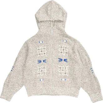 Ader Error hooded embroidered cardigan - men - Nylon/Wool/Alpaca - L - Grey