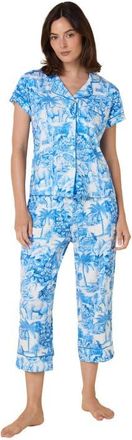 The Cats Pajamas Pima Knit Holiday Capri Set in Palm Grove Blue at Nordstrom, Size X-Small
