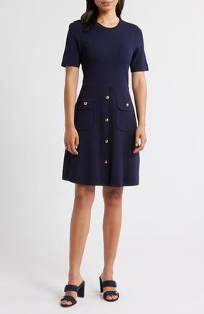 Eliza J Patch Pocket Knit A-Line Dress in Navy at Nordstrom Rack, Size X-Large