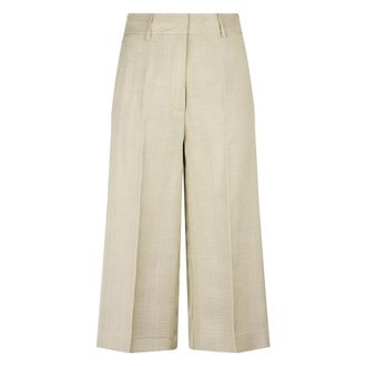 Forte_Forte Viscose Hopsack Cropped Pants - Dames - Wijde Broeken - Beige - S - Broeken