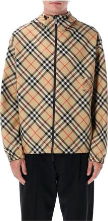 Burberry Omkeerbaar Jack met Capuchon en Ruitjesmotief - Heren - Zomerjassen - Beige - XL - Polyester - Jassen