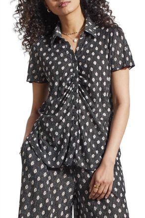 Tribal Knit Shirred Top In Black/white
