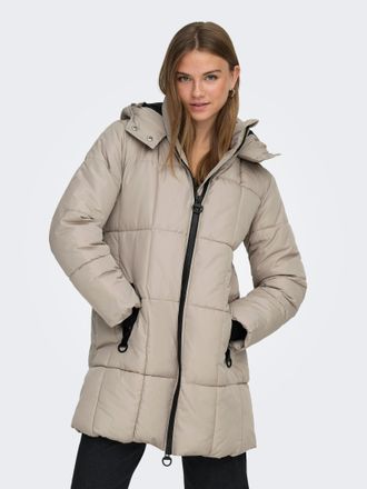 Jacqueline de Yong Steppmantel JDY JDYDAISY LIFE LONG PADDED JKT. OTW NOOS, Damen, Gr. L, beige (simply taupe detail:schwarz contrast), Web, Obermaterial: 100% Polyester