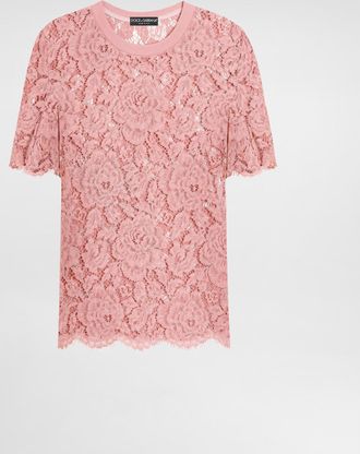 Dolce & Gabbana Short-sleeved Cordonetto Lace T-shirt - Woman Shirts And Tops Pink 40
