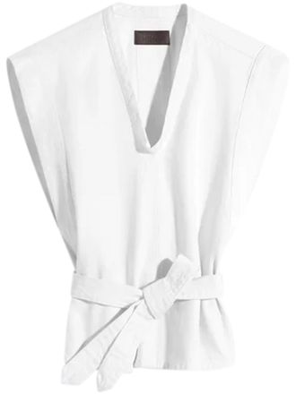 Christophe Lemaire Sleeveless Chasuble-Style White Leather Top with Matching Belt