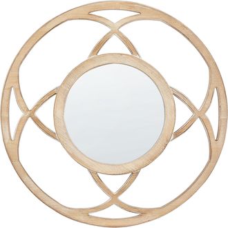 Beliani Espejo Decorativo Redondo Moderno Para Pared &Oslash; 60 Cm Hecho A Mano Marr&oacute;n Claro Iztapalapa