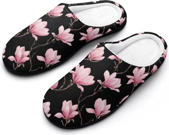 Generic Magnolia Flowers Funny Mens Cotton Slippers Soft Non-Slip Rubber Sole House Slipper Indoor Outdoor