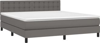 vidaXL Vidaxl - Cama Box Spring Colch&oacute;n Y Led Cuero Sint&eacute;tico Gris 160x200 Cm