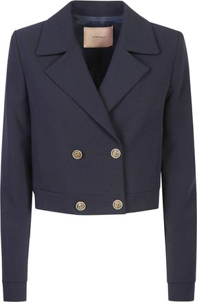 Twin-Set cady-texture cropped jacket - women - Viscose - 42 - Blue