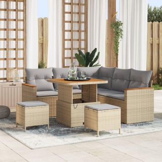 vidaXL Conjunto De Sof&aacute; De Jard&iacute;n Con Coj&iacute;n Beige Polirat&aacute;n Vidaxl