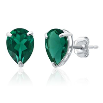 MAX + STONE 14k Yellow or White Gold Teardrop 8mm Gemstone Pear Shape Stud Earrings