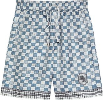 Amiri Chateau Crest Checked Silk Shorts - Steel - XL