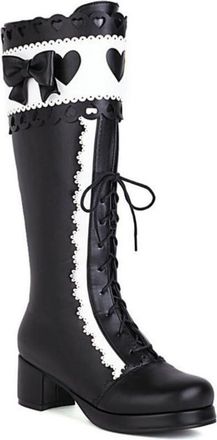 Generic Womens Lace UP Knee-High Biker Boots with Platform Chunky Heel, for Casual Everyday Wear,Black,6.5 UK