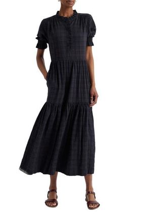 Seasalt Cornwall Feather Star Puff Sleeve Tiered Organic Cotton Blend Dress in Inkwell at Nordstrom, Size 10 Us