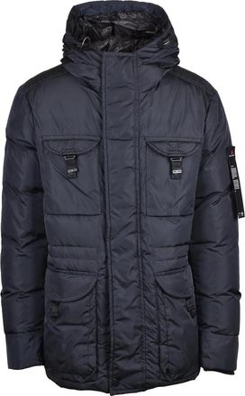 Peuterey Padded Quilted Navy Parka With Multiple Pockets And Insulated Interior