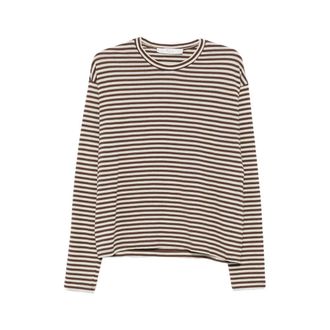 Tela Trui met ronde hals en strepen - Dames - Longsleeves - Bruin - S - Tops
