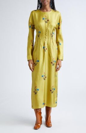 Marni Tulip Print Silk Twill Dress in Citronelle at Nordstrom, Size 6 Us