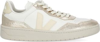 Veja White V-90 Gold Accent Leather Sneakers