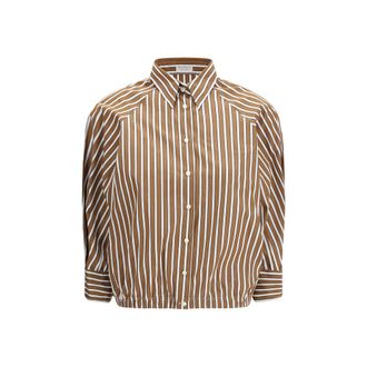 Brunello Cucinelli Brown Cotton Pattern Womens Shirt