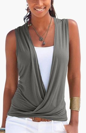 Lascana Womens Sleeveless Wrap Look Top in Olive at Nordstrom, Size 6