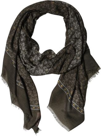 Dolce & Gabbana Olive Green Cotton Floral Neck Shawl Womens Scarf (Pre-Owned)