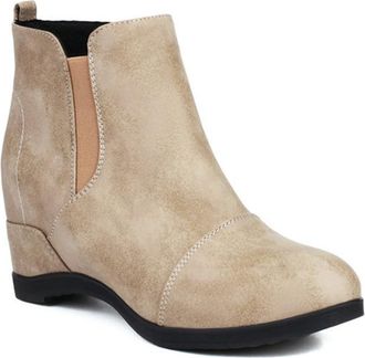 Generic Womens Fashion Hidden Wedge Heel Ankle Boots Comfort Round Toe Slip On Casual Winter Dress Shoes (5.5,Beige)