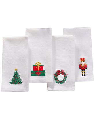 Elrene Set Of 4 Holiday Embroidered Napkins