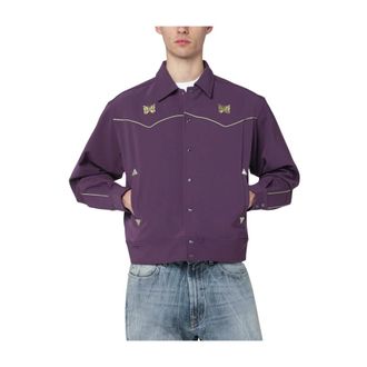 Needles Light Jackets, male, Purple, L, Shirt With Yellow Embroidery