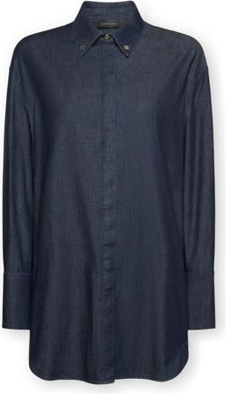 Elena Miro Katoenen overhemd met puntkraag - Dames - Overhemden - Blauw - 2XL - Katoen - Overhemden
