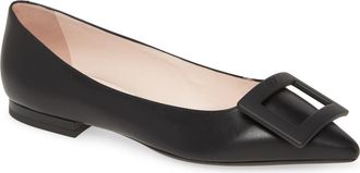 Roger Vivier Gommettine Buckle Pointed Toe Flat in Black at Nordstrom, Size 7Us