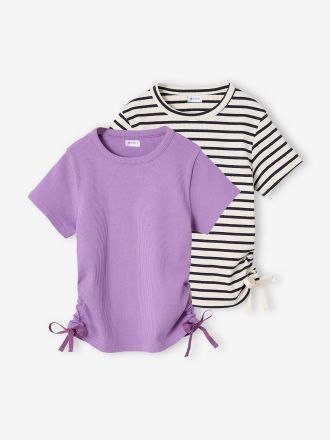 Jonen 2er-Pack M&auml;dchen T-Shirts mit Tunnelzug an der Seite JONEN violett