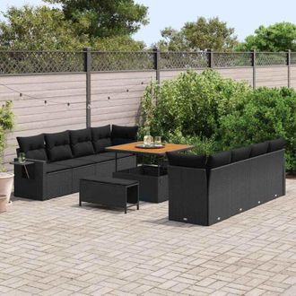 vidaXL Conjunto De Sof&aacute; De Jard&iacute;n 11 Pcs Negro Polirat&aacute;n Vidaxl