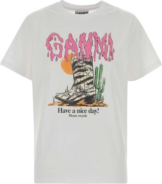 Ganni White Graphic Crew Neck T-Shirt