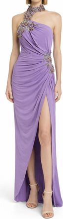 Mac Duggal One-Shoulder Beaded Gown In Lavender