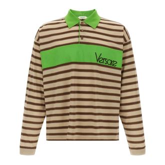 Versace Polo Shirts, male, Multicolor, Size: 2XL Striped Cotton Polo