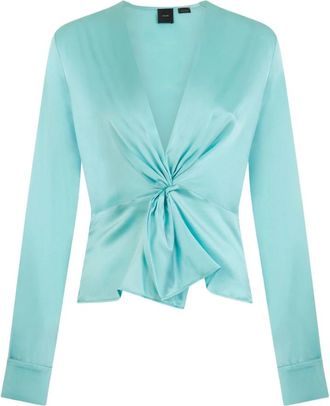 Pinko Blauwe Blouse met Lange Mouwen en Voorknoop - Dames - Blouses - Groen - S - Overhemden