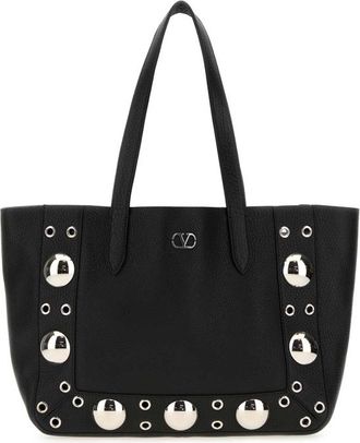 Valentino Garavani Black Leather Small Nellcote Shopping Bag