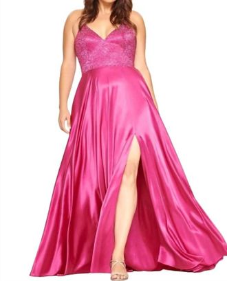 Faviana Charmeuse Embroidered Gown In Raspberry