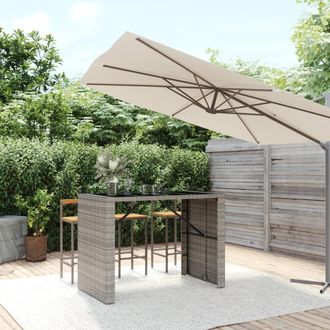 vidaXL Mesa Alta Bar Con Superficie Vidrio Rat&aacute;n Pe Gris 145x80x110 Cm Vidaxl