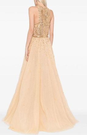 Saiid Kobeisy Tulle Beaded Dress With Halter Neckline